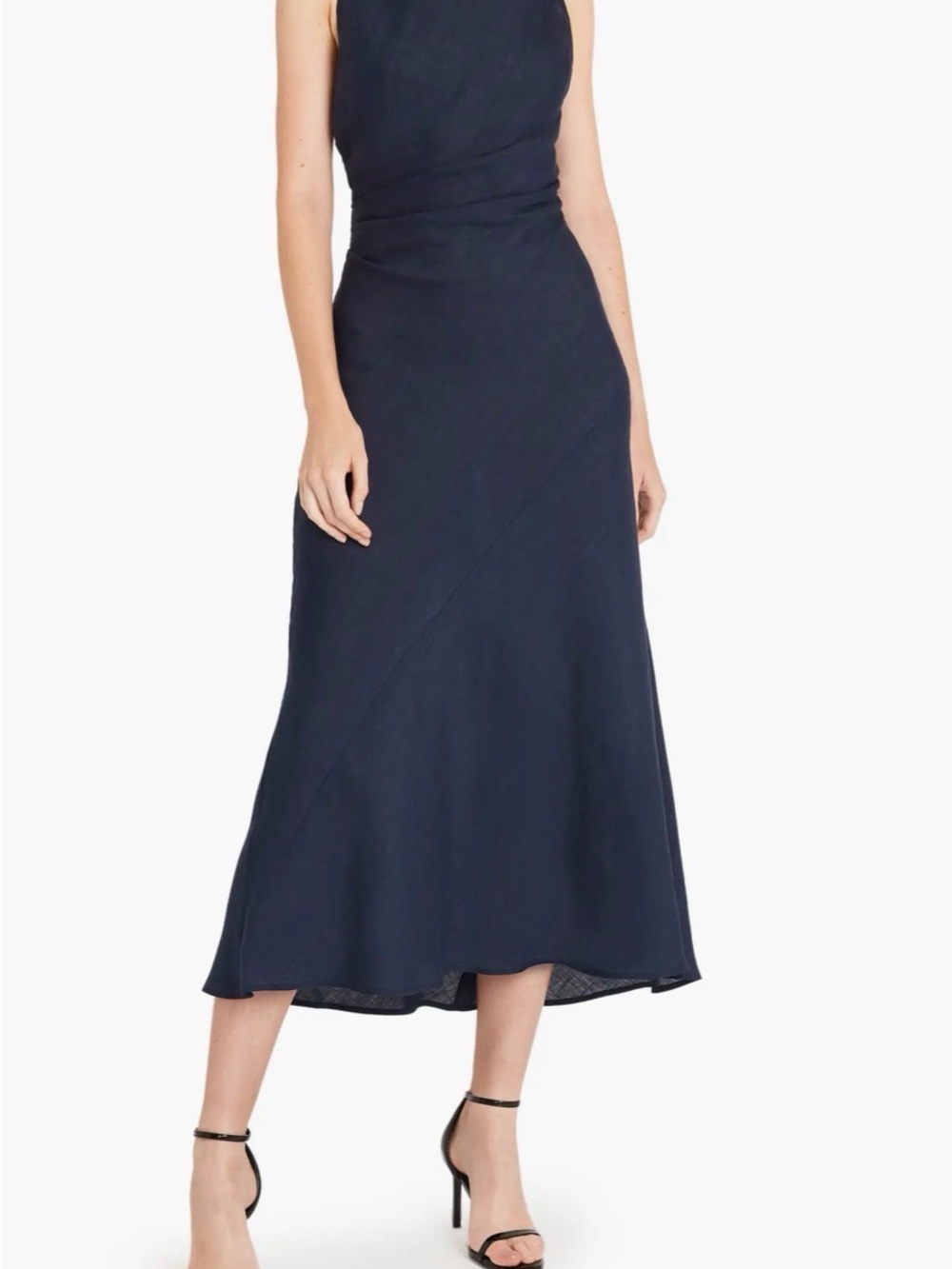 Sleeveless Navy Midi A-Line Skirt